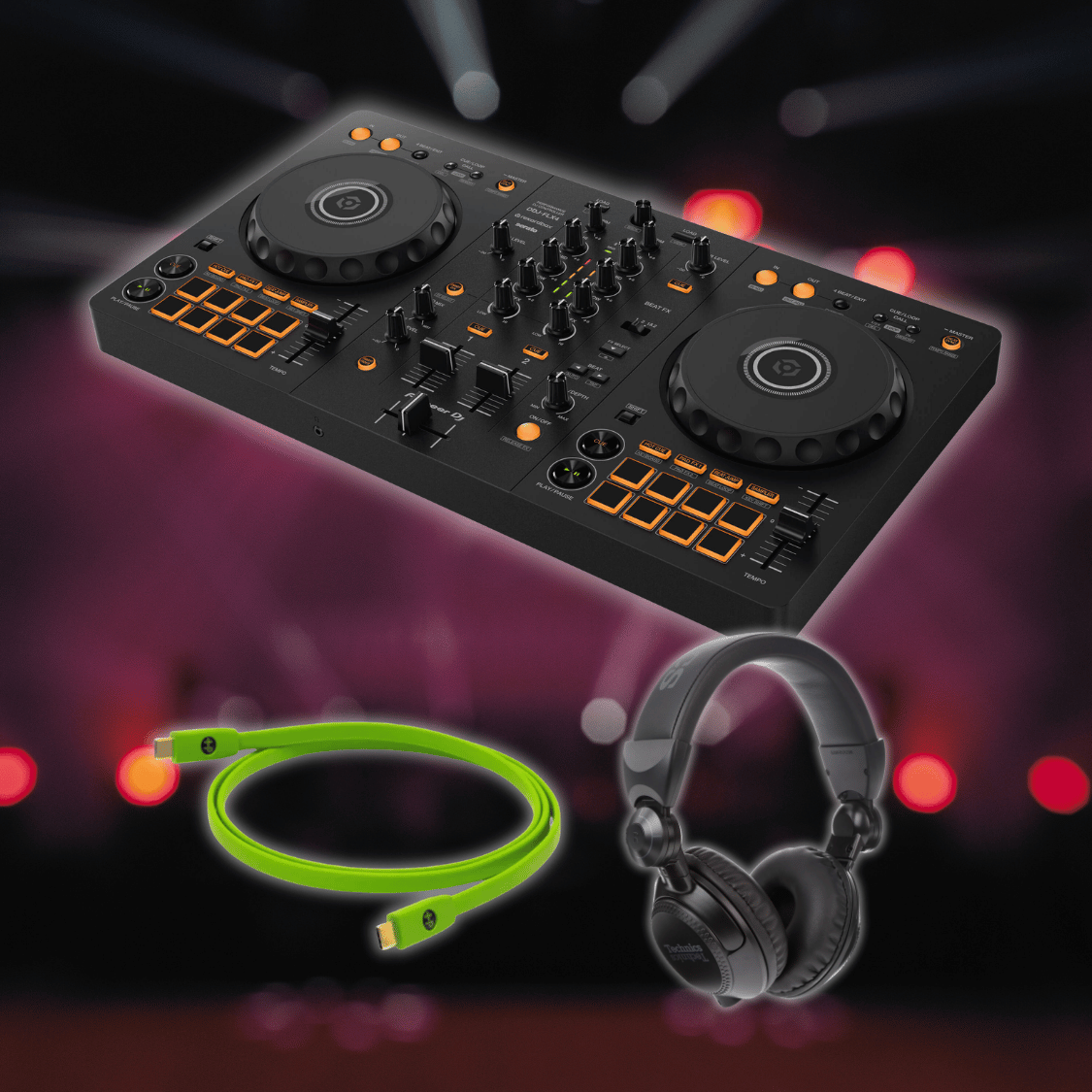 STOKYO World DDJ-FLX4 Bundle — Complete Ready-to-DJ Setup (Controller + Headphones + Cable)