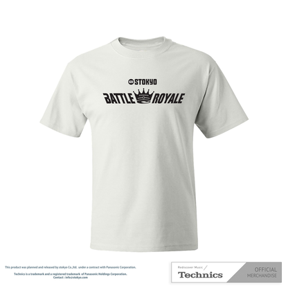White T-Shirt featuring the bold STOKYO Battle Royale logo. Official merch for DJs and vinyl enthusiasts, crafted for style and comfort.