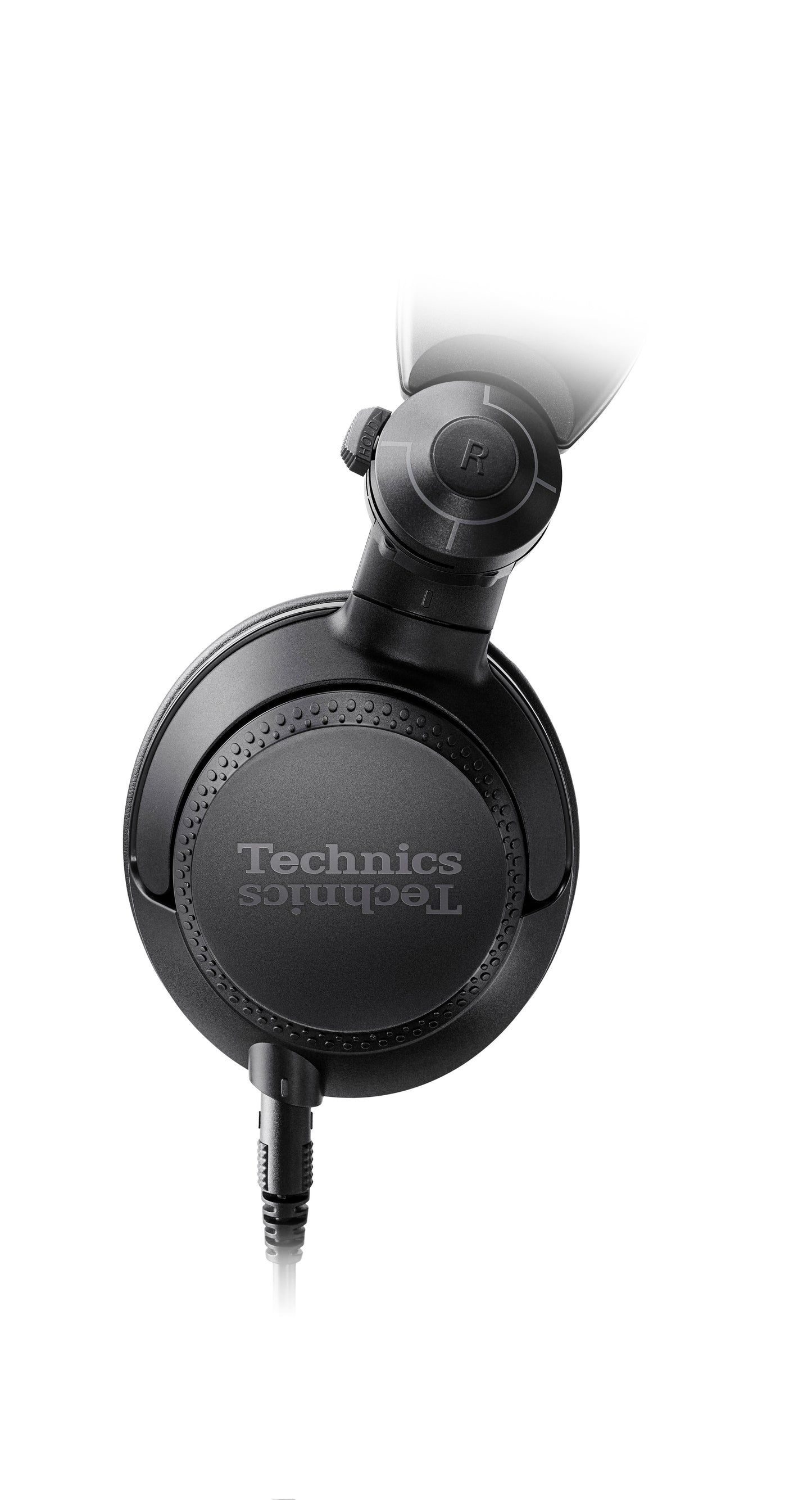 Close-up of the right side of Technics EAH-DJ1200 headphones, showcasing the matte black finish.